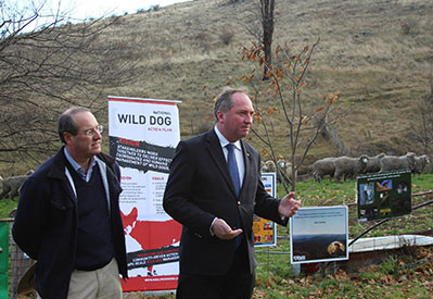 Agriculture Minister Barnaby Joyce and Federal Member for Eden-Monaro Dr Peter Hendy announcing the National Wild Dog Action Plan funding